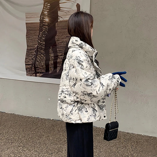 Stay Stylish & Cozy – Women's Korean Print Parka 2025