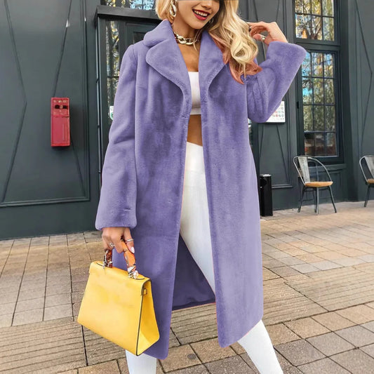 Opulence Winter Faux Fur Coat – Luxury Lapel & Belted Fit